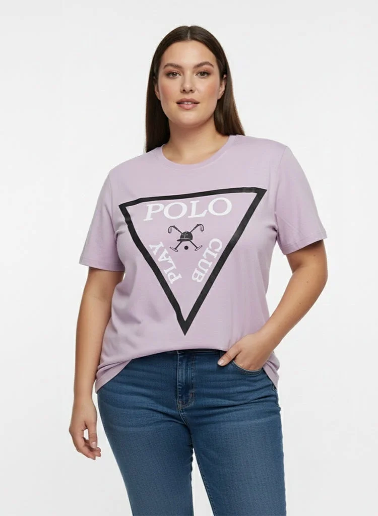 لعب البولو تيشيرت نسائي برسومات - ليلك